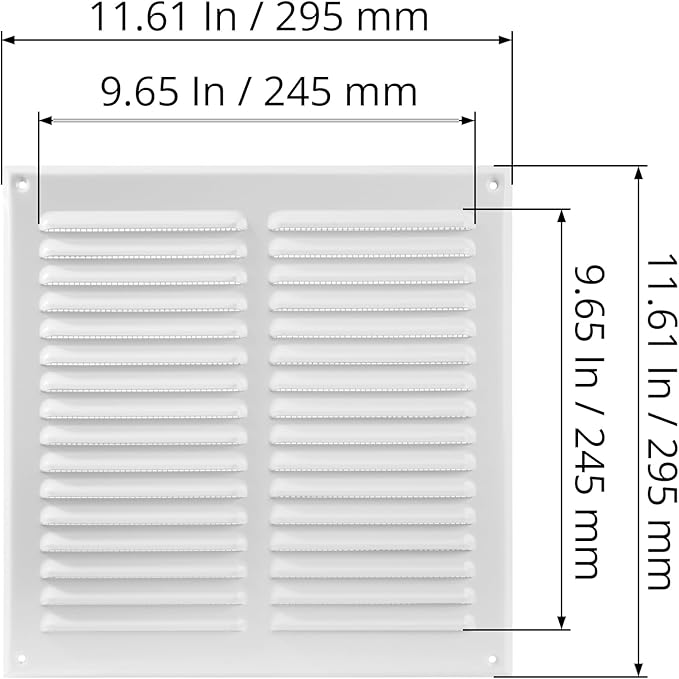 Square Ventilation Grille / 10" x 10" Inch Inside Measurement/White Metal Air Vent Louver - Inside/Outside use / 11.6" x 11.6" Inch Outer Measurement