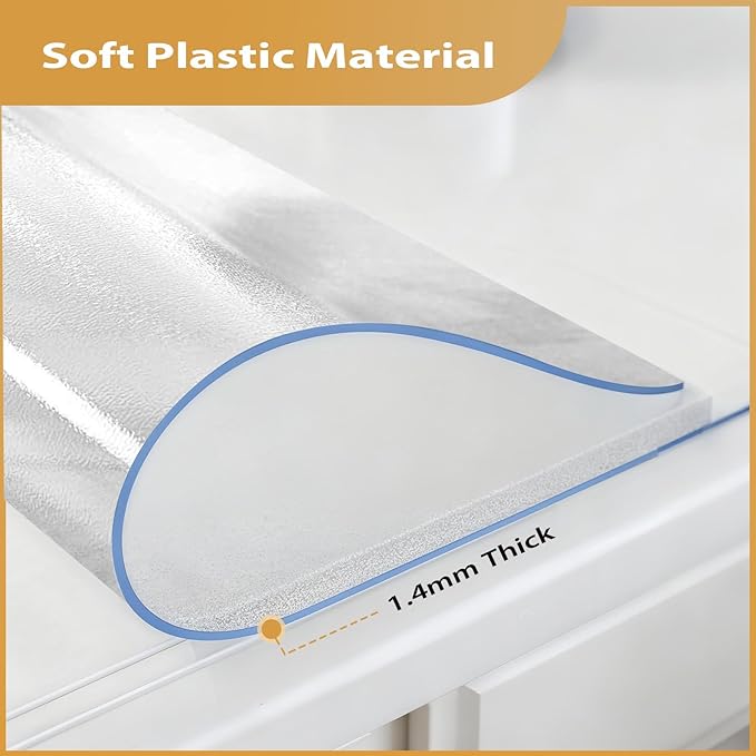 Frosted Table Protector 24 x 36 Inch, 1.4mm Thick Waterproof PVC Plastic Table Cover, Durable Table Pad for Dining Room, Kitchen, Writing Desk, and Coffee Tables