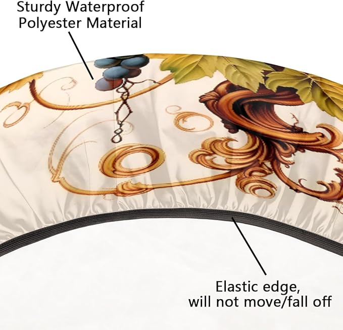 Grape Green Leaf Fresh Fruit Round Table Cloth Cover, Elastic Edge Waterproof Wipeable Tablecloths 36"-42" Polyester Tablecloth for Party Restaurant Banquet Holiday Camping Outdoor Picnic
