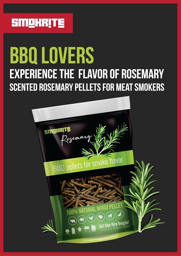 SMOKRITE Rosemary Wood Pellets for Smoker Grills, All Natural Hard Wood BBQ Pellets for Outdoor Grills, Smoke, Roast, Burns Up to 30 Hours of Smoking 0.5 kg