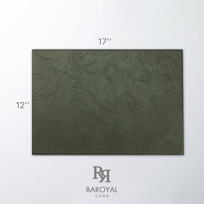 Faux Leather Placemats Set of 12 Vinyl Washable Wipeable Table Mats for Kitchen Dining Table Heat Resistant Waterproof Indoor/Outdoor Placemats Non-Slip Easy Clean Place Mats (Olive Green)
