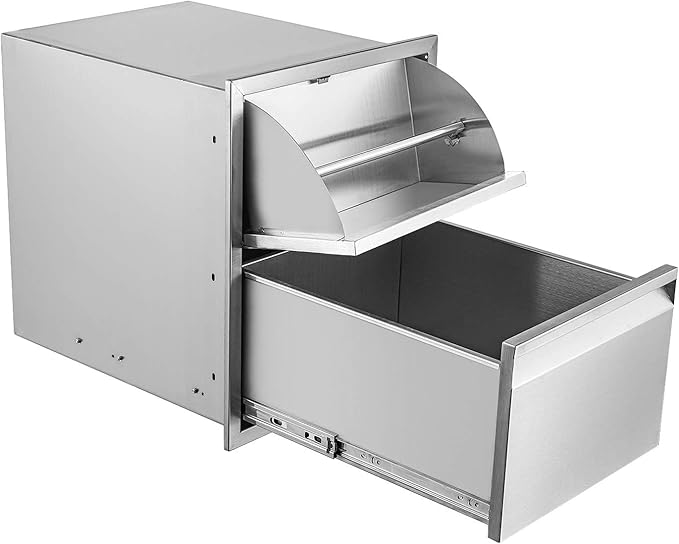 Outdoor Kitchen Single Drawer with Paper Towel Holder Combo Works with Your Grilling or Prep Zones Flush Mount for Outdoor Kitchen Island, 17" W x 21" H x 21" D