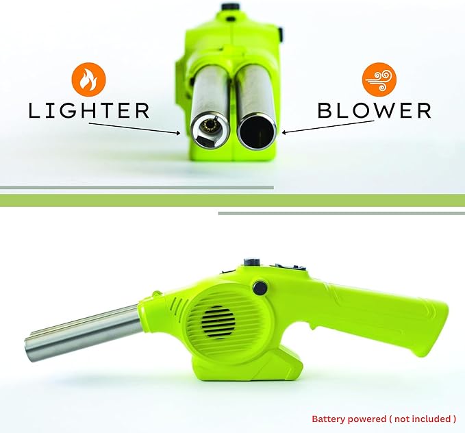 Click2Cook 2-in-1 Dual Nozzle BBQ Lighter & Blower – Refillable Butane Jet Torch & Battery Powered Fan – Professional Fire Starter for Charcoal Grills, Smokers, Fire Pits, & Sous Vide Searing