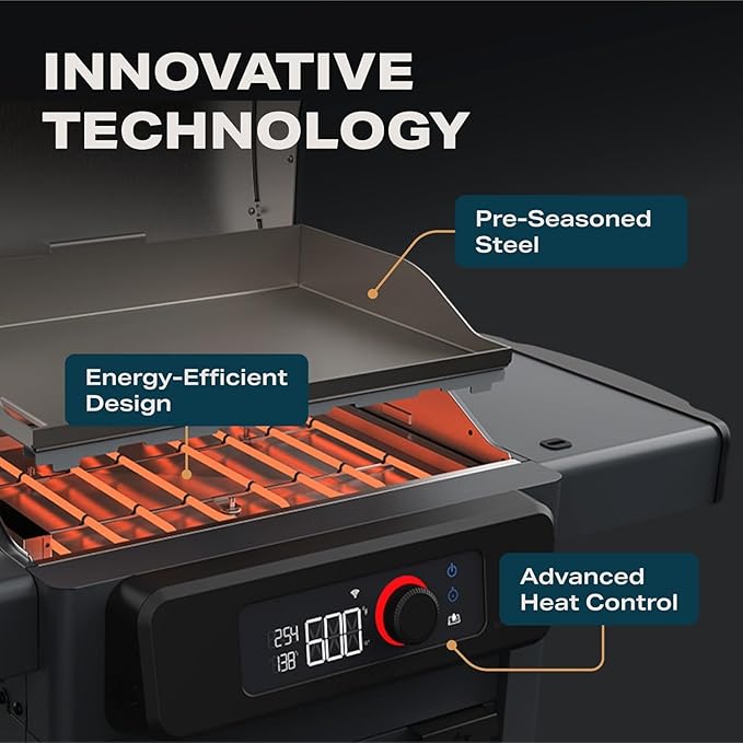 Current Model G Griddle, Smart Electric Outdoor Flat Top BBQ Grill with 200°F to 600°F Range for Searing & Roasting, Digital Precision, Apartment-Friendly & Weather-Resistant, Onyx