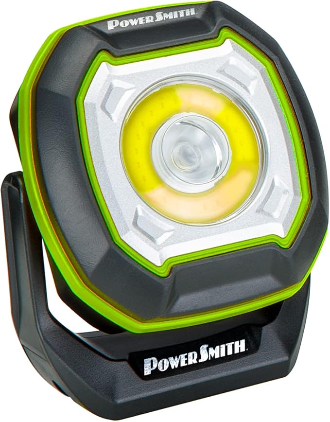 PowerSmith Rechargeable Magnetic Work Light 180° Kickstand with Magnetic Base, Hook and 1/4" Threaded Fitting for Tripod, USB Output (PILF800S)