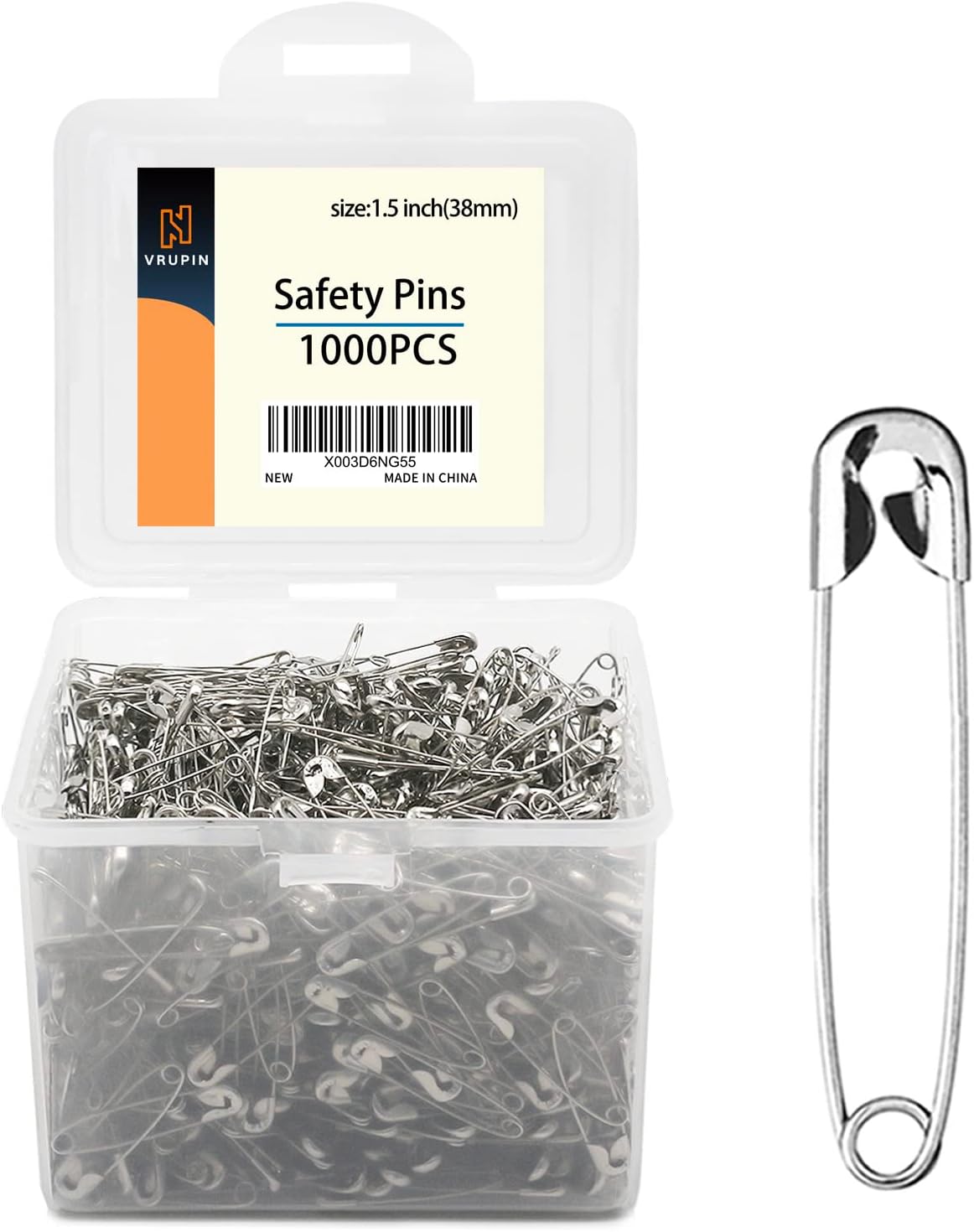 1000 Pack 1.5Inch/38mm Safety Pins - Small Safety Pins with a Convenient Box for Clothes & Home Office