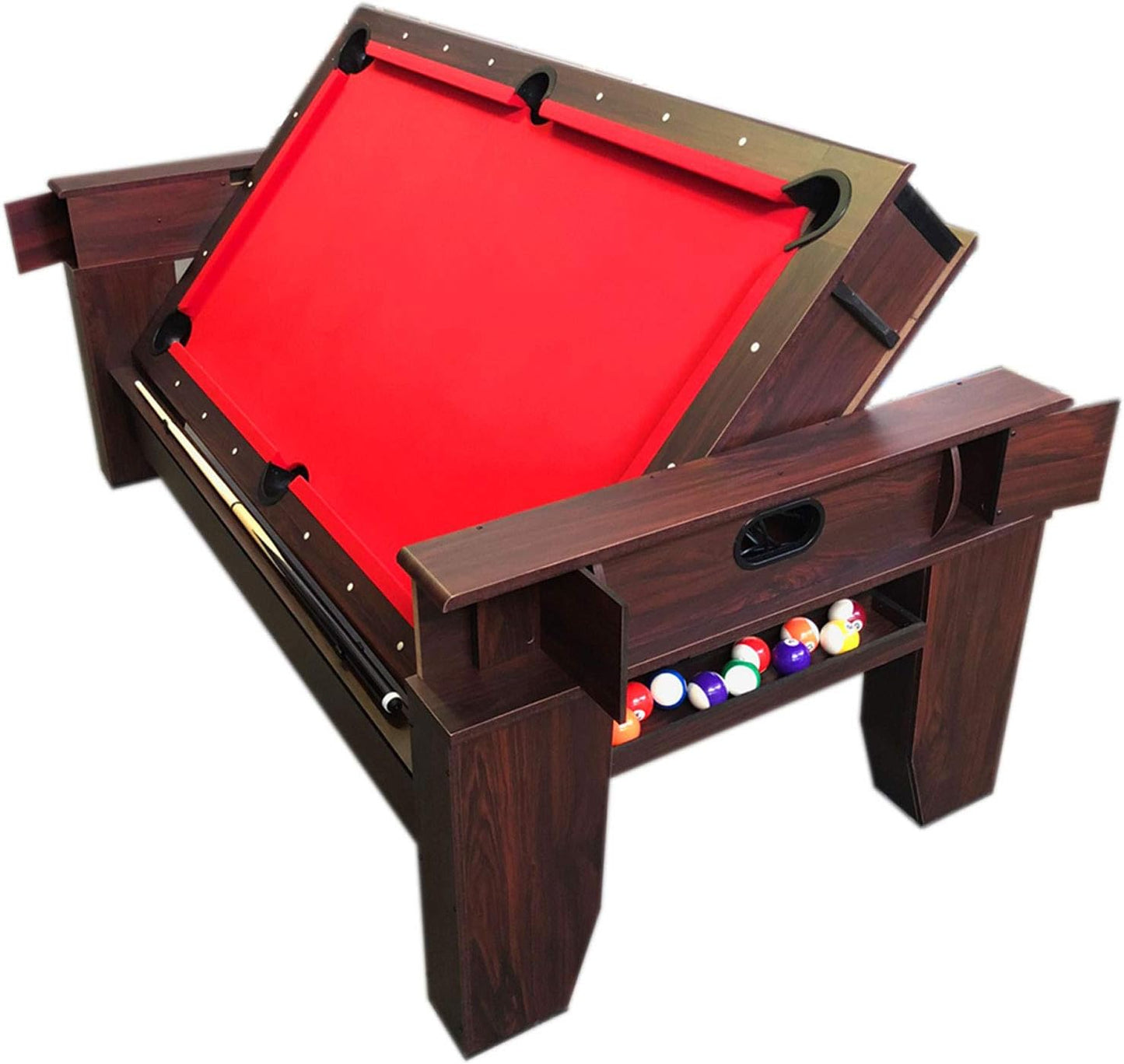 7ft Pool Table Air Hockey 2 in 1 Pool Table Red Felt - Billardhockey
