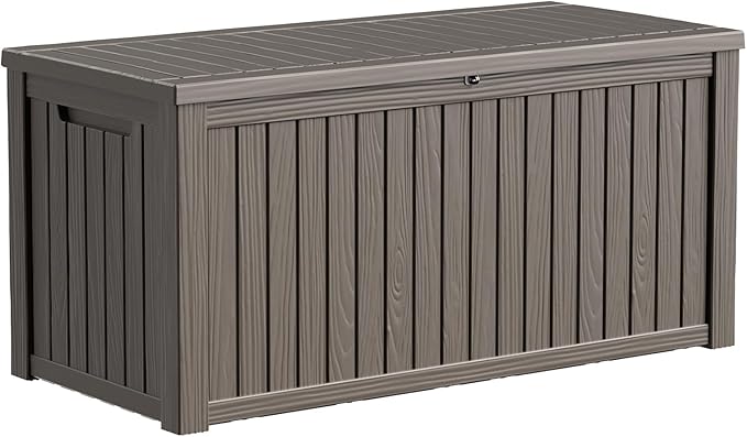 175 Gallon Large Deck Box,Resin Outdoor Storage Box with Lockable for Patio Furniture, Garden Tools Waterproof Outside Storage Box, Grey