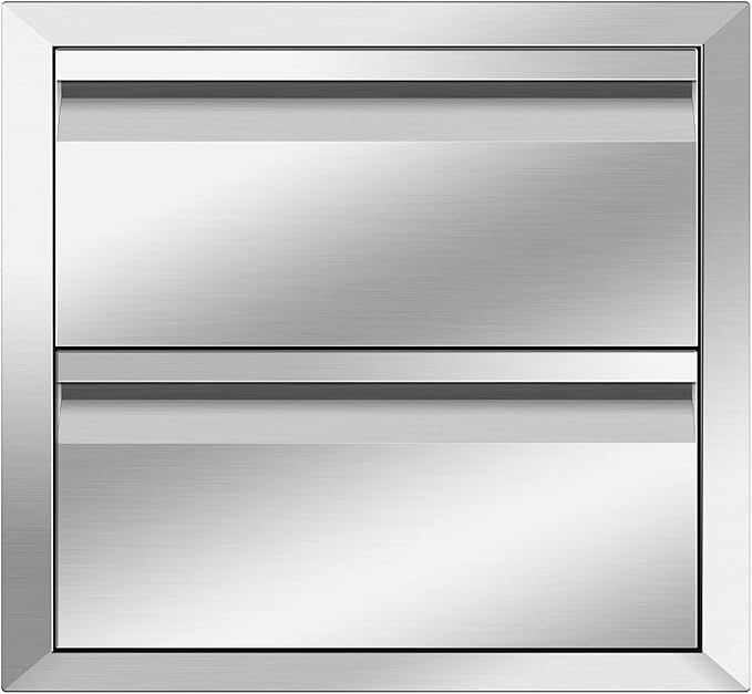 Outdoor Kitchen Stainless Steel Triple Access BBQ Drawers With Handle For BBQ Island Patio Grill Station,Double Drawers