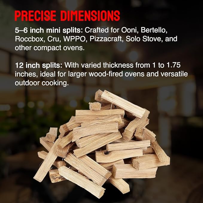 Pizza Oven Wood 12 Inch Naturally Cured White Oak Splits Cooking Wood for Free Standing Ovens 1650 Cubic Inches