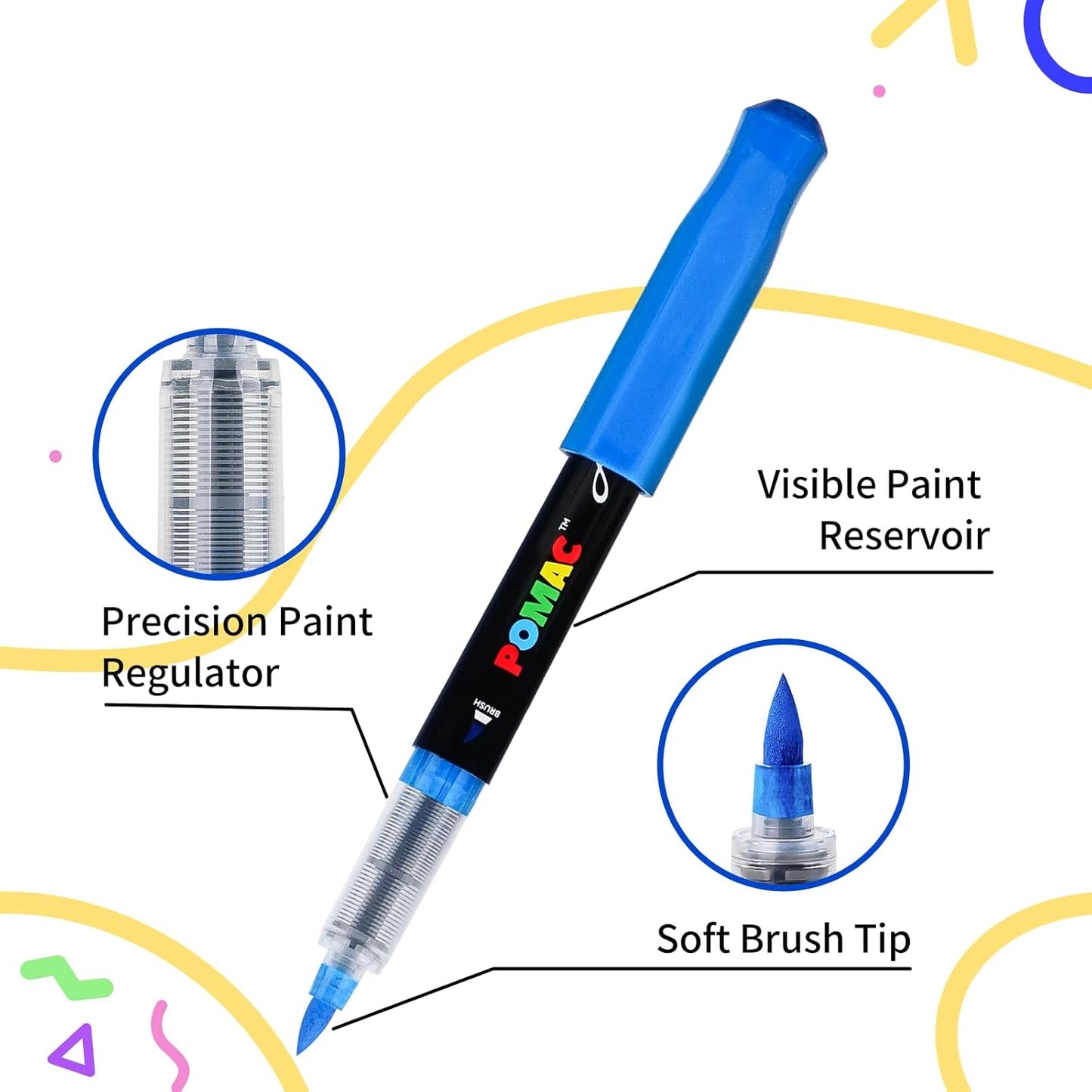 POMAC 60 Colors Acrylic Paint Markers, Water-Based Acrylic Pens Brush Tip, Art Drawing Liquid Paint Pens for Fabric, Canvas, Rock, Glass, Wood, Paper, DIY Crafts and Art Supplies