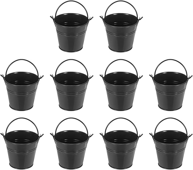 Small Metal Buckets, Mini Buckets with Handle Galvanized Colored Tin Pail Containers Basket Party Supplies - Fit for (Halloween - Classroom Crafts) 2.7" & 10Pcs & Black