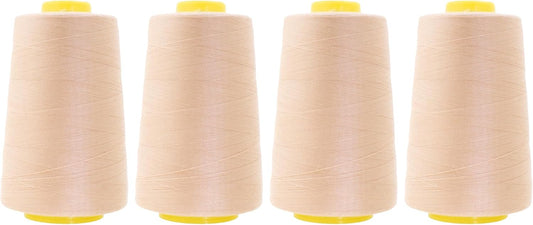 Mandala Crafts 4 Pack of Serger Threads Cones Spools - 40S/2 24000 Yards Polyester Nude Threads for Sergers Machine and Overlock Quilting Sewing Machine