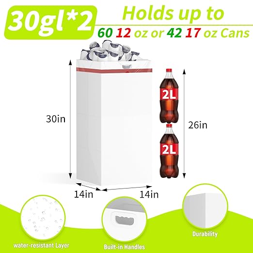 30 Gallon Disposable Trash Cans for Parties, 2 Pack Extra Large Portable Trash Can White Pop Up Trash Cans Bin, Recycle Collapsible Garbage Can Bins for Party Kitchen Camping Trash Can