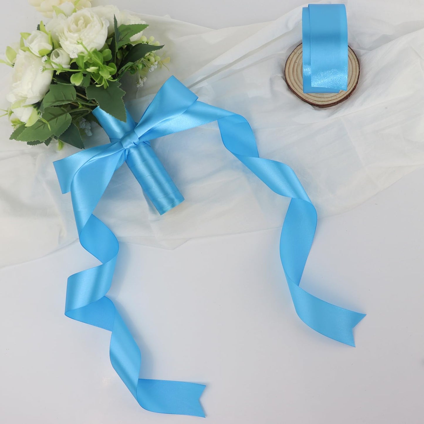 Light Blue Solid Satin Ribbon 1-1/2 Inch 25 Yards Solid Polyester Fabric Ribbon for Gift Wrapping Wedding Christmas Baby Shower Birthday Party Decoration Handmade Immortal Flower Craft
