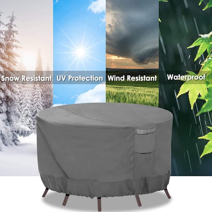 Vailge Round Patio Furniture Covers, 100% Waterproof Outdoor Table Chair Set Covers, Anti-Fading Cover for Outdoor Furniture Set, UV Resistant (Grey, 84"DIAx28"H)