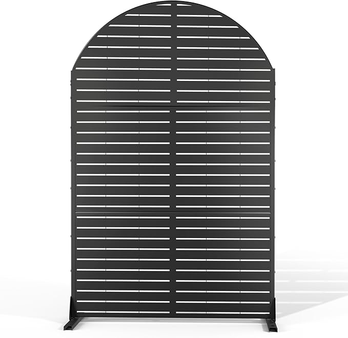 Metal Privacy Screen Outdoor 72" H×47" W,Freestanding Decorative Privacy Screen for Balcony Yard&Garden, Arched Privacy Fence-Black&Louvered