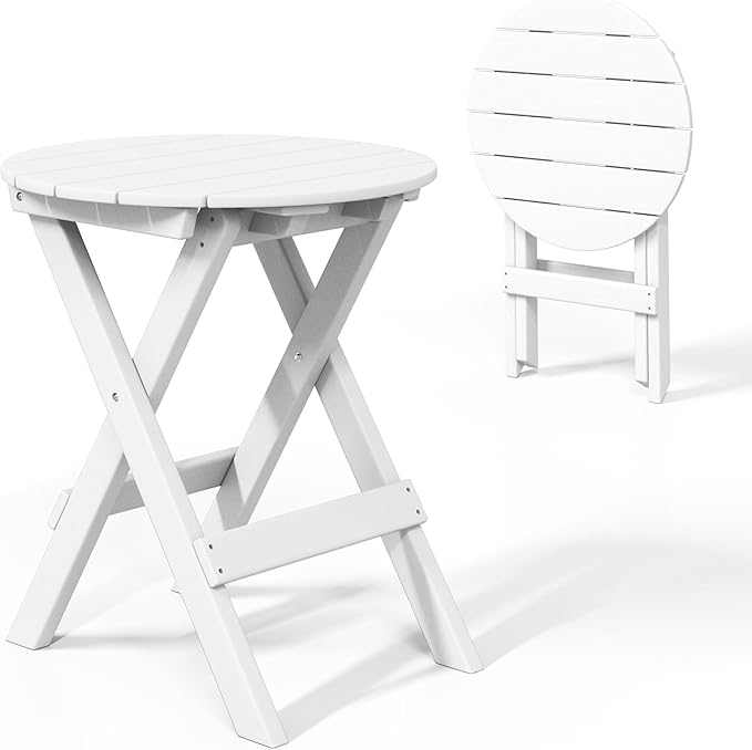 Costaelm Paradise HDPE Outdoor 24.5 Inch Round Portable Folding Patio Dining Table, White