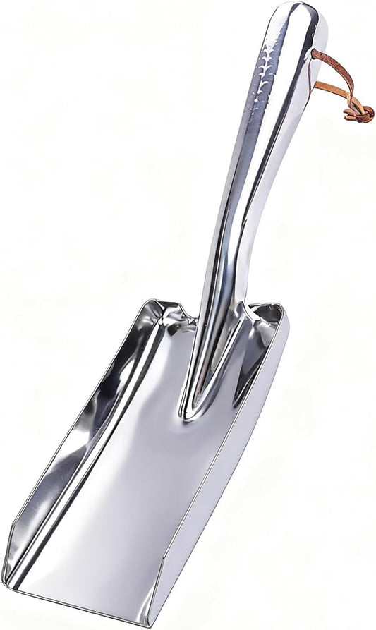 Metal Garden Ash Shovel, Silver, Stainless Steel, Compact Size, for Fireplace, BBQ, Charcoal Cleanup