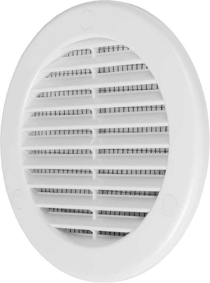 4 Inch [Opening] White Air Vent Cover – Pack of 10 – Plastic Round Air Vent Grill Cover for Wall or Ceiling, Built-in Mesh Screen/HVAC Return Air Register – Modern Louvered Design