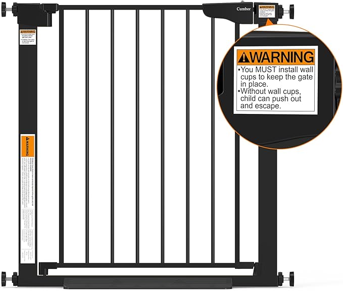 Cumbor 2 Pack 29.7-46" Baby Gate for Stairs, Mom's Choice Awards Winner-Auto Close Dog Gate for doorways, Easy Install Pressure Mounted Pet Gates indoor, Easy Walk Thru Wide Safety Gate for Dog, Black