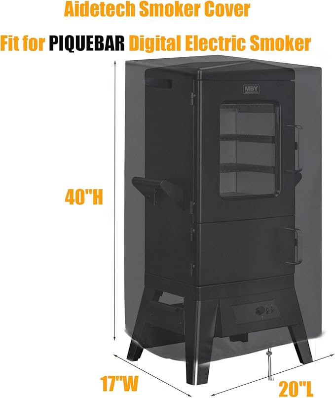 Smoker Cover Fit for PIQUEBAR Digital Electric Smoker, Waterproof Grill BBQ Cover Vertical Smoker Covers -20" D x 17" W x 42" H