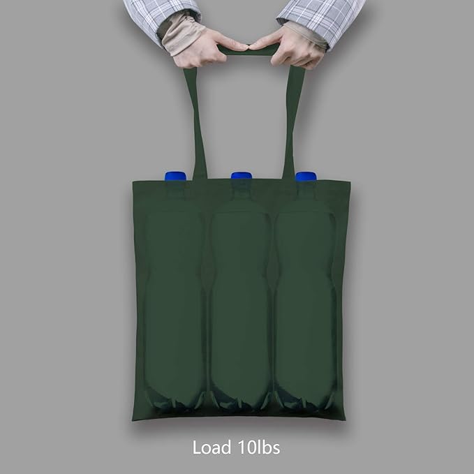 TOPDesign 24-Pack Economical 16"x15" Green Black Cotton Tote Bag, Lightweight Medium Reusable Grocery Shopping Cloth Bags, Suitable for DIY, Advertising, Promotion, Gift, Activity
