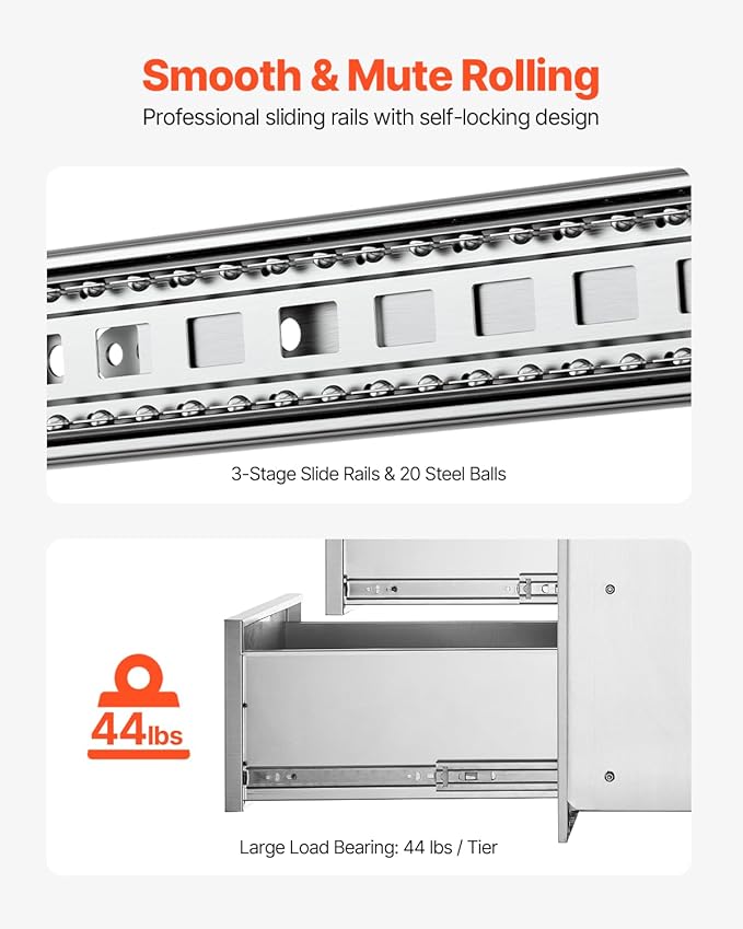 VEVOR Outdoor Kitchen Drawers 13" W x 20.5" H x 21" D, Flush Mount Double BBQ Access Drawer with Stainless Steel Handle, BBQ Island Drawers for Outdoor Kitchens or Patio Grill Station
