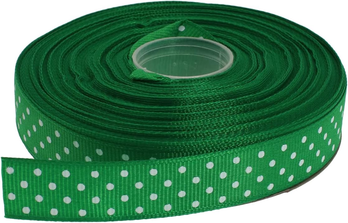 Polka Dot Grosgrain Ribbon 25 Yard Each Roll 100% Polyester (5/8", Green)