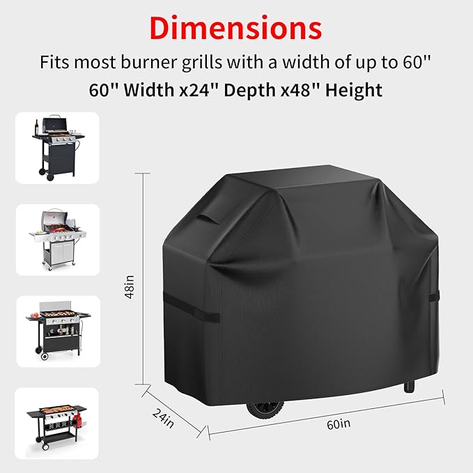 Grill Cover for Outdoor Grill, 60 Inch Heavy Duty 600D Waterproof BBQ Gas Grill Covers for Outside, UV & Fade Resistant, All Weather Protection Compatible for Weber Charbroil Nexgrill Kenmore Grills