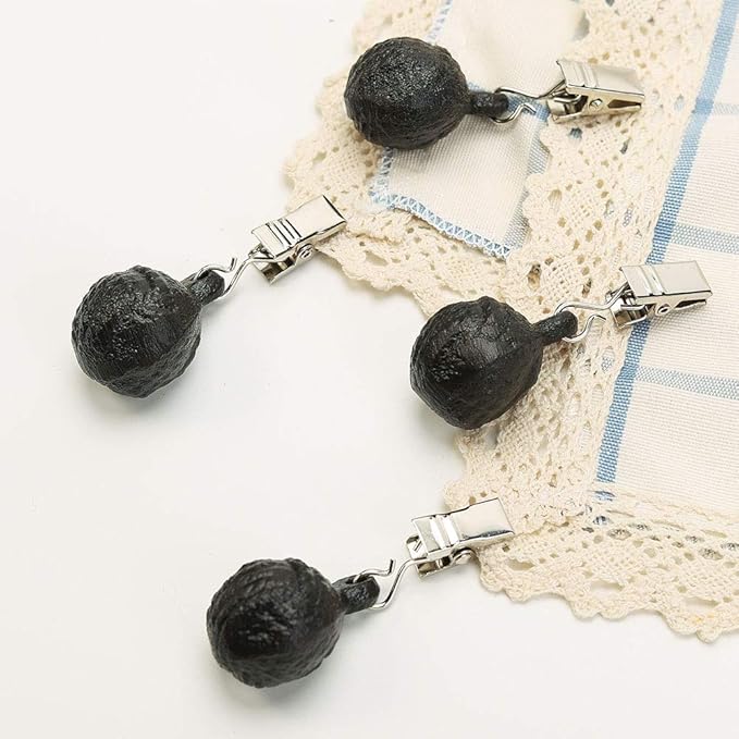 Sungmor Cast Iron Heavyweight Tablecloth Weights - 4 Pack Antique Dark Brown Round Clew Pendent Clips Weights Kit - Heavy Duty Table Cloth Cover Clamps for Home Garden Party Wedding Camping Picnic