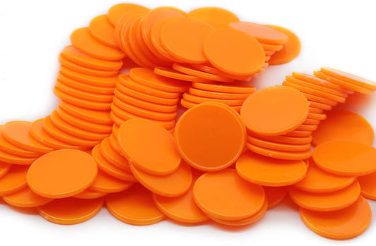 Set of 100 Opaque Plastic Learning Counters Mini Poker Chips Game Tokens with Storage Box (Orange, 1 Inch)