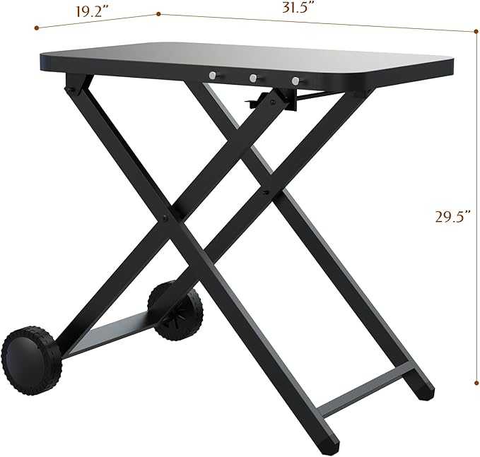 Portable Grill Table, Outdoor Prep Table with 2 Wheels, Pizza Oven Cart for Ninja Woodfire/XL Pro, Weber Q, Blackstone, Napoleon,Ooni Table Top Grill, Folding Grill Cart for Camping, RV