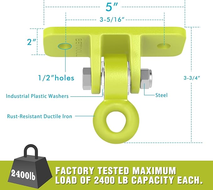 BETOOLL Swing Hangers Heavy Duty Porch Swing Hanging Kit for Ceiling Mounts Playground Tree Swing Hanger Indoor Outdoor Swingset Hardware Brackets Hooks 2400lb Yoga Hammock Accessories Yellow 2PCS