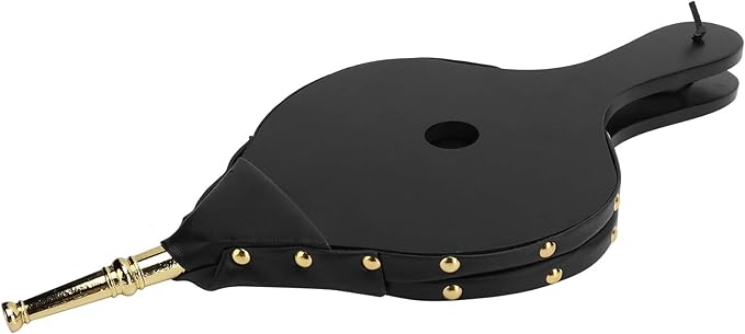 Fireplace Bellows Beautiful Wood Air Blower for BBQ Grill Chimney, Hand Bellow Fire Tools for Barbecue, 15.6x7.1in WoodPU Leather (Golden Tube)