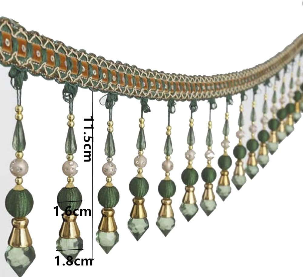 3yards Beading Fringe Trimming Long Beads Tassel Curtain Trim Ribbon Trim for Cover Edge Decorative (green)