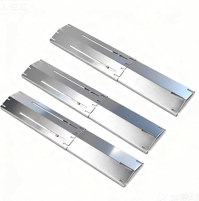 Universal replacement heavy duty adjustable heat plate shield,Burner cover,Flavorizer bar,heat Tent,Flamer tamer for gas grill models,Extends from 11.75"up to 21"L (304 Stainless Steel, 3 Pack)
