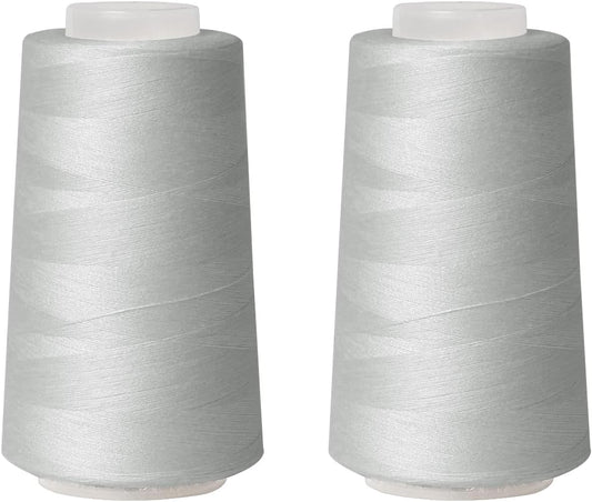 Sewing Thread Cone Set, 2 Pack Serger Thread, 3000 Yards Each, All Purpose Thread for Sewing, Quilting, Machines, Overlock, Merrow & Hand Embroidery (Grey*2)