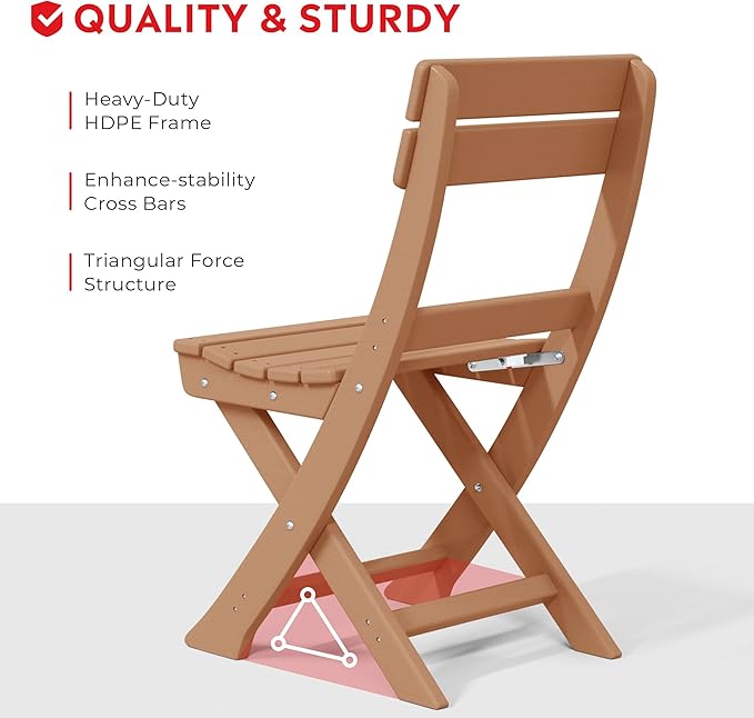Costaelm Paradise 3-Piece Outdoor HDPE Folding Patio Bistro Table and Chairs, Teak