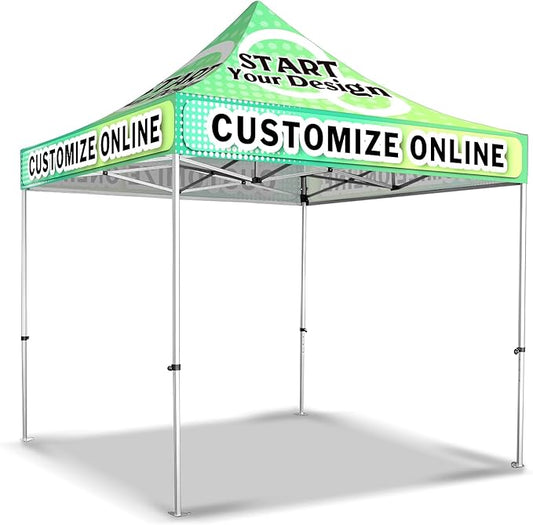10x10FT Custom Pop Up Canopy Tent with Logo Personalized Trade Show & Event Heavy Duty Aluminum Folding Canopy Tent for Outdoor Markets, Business Branding Advertising