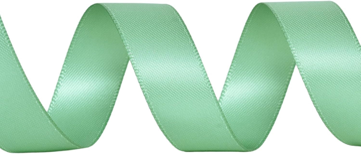 YAMA Sage Green Double Faced Satin Ribbon, 5/8 Inch 25 Yards, Light Green Ribbon for Gift Wrapping Crafts Hair Bows Wedding Party Decoration
