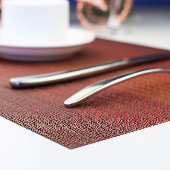 Vinyl Placemats,Washable Table Mats Easy to Clean Woven Placemats for Dining Table Set of 4(Red)