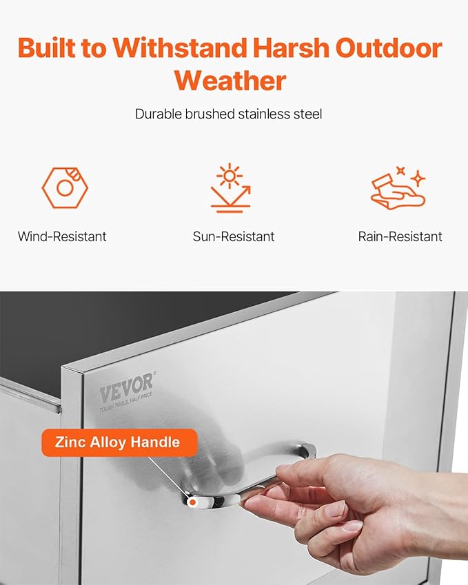 VEVOR Outdoor Kitchen Door Drawer Combo, 32.5" Wx21.7 Hx20.5 D, Access Door Double Drawers with Paper Towel Rack, BBQ Island Drawers with Stainless Steel Handles, 30.7" Wx20 Hx21 D Cutout Size