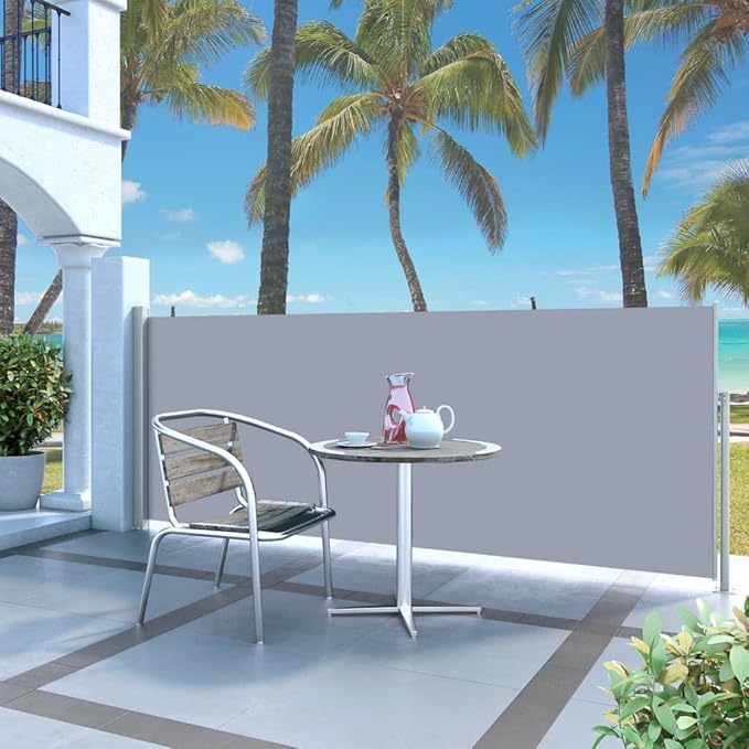 YAFF Retractable Outdoor Folding Privacy Divider, Water & UV Resistant Sun Shade Privacy Wind Screen for Garden, Backyard, Balcony, Terrace 47.2" x118.1" Cream (12.034lbs)