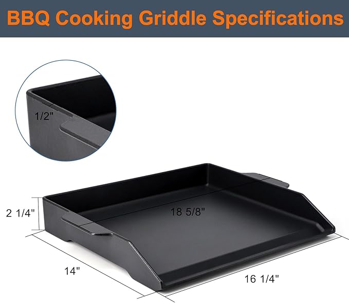 Criditpid Cast Iron Griddle for Gas Grill, Universal Flat Top Plate Cooking Griddle for Charcoal Grills/Gas Stoves, 18.6" x 14" BBQ Grill Griddle Plate Insert for Weber, Nexgrill, Charbroil, Camp Chef