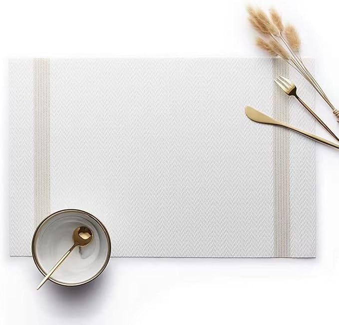 PIGCHCY Luxurious Placemats Set of 6, 18 x 12 inches Elegant Placemats Non-Slip Washable Durable Table Mats for Home/Dining Room Decoration (White)