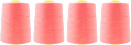 Mandala Crafts 4 Pack of Serger Threads Cones Spools - 20S/2 24000 Yards Polyester Coral Threads for Sergers Machine and Overlock Quilting Sewing Machine