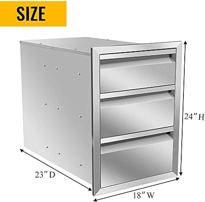 Outdoor Kitchen Drawers, Flush Mount Triple Access BBQ Drawers With Stainless Steel Handle, BBQ Island For BBQ Island Patio Grill Station,Three Drawers