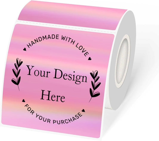 Holographic Square Thermal Labels Stickers 3" x 3", Direct Square Thermal Stickers Labels, Glitter Self-Adhesive Thermals Label for Small Business- Holographic Pink