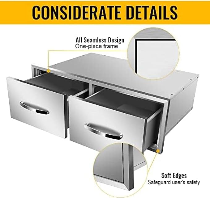 Stainless Steel Outdoor Kitchen Drawers - 3-Drawer BBQ Drawer, Built-in, Flush Mount - 30Wx20Dx10H